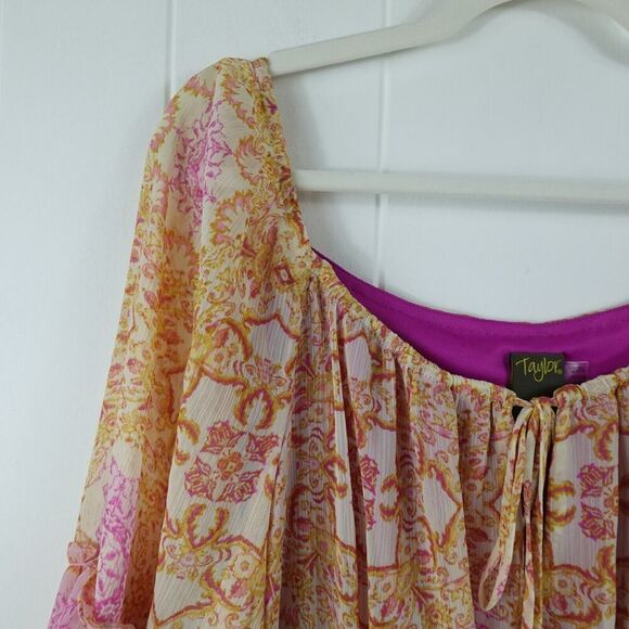 Taylor Womens Printed Ruffle Hem Peasant Dress Plus Size 20W - Picture 4 of 12